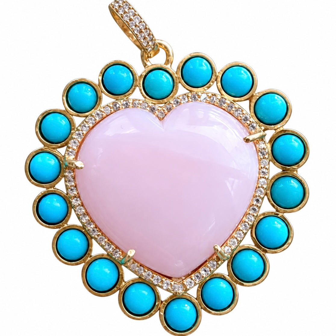 Pink Opal & Turquoise Heart Pendant