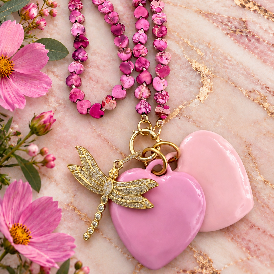 Pink Enamel Heart Pendant