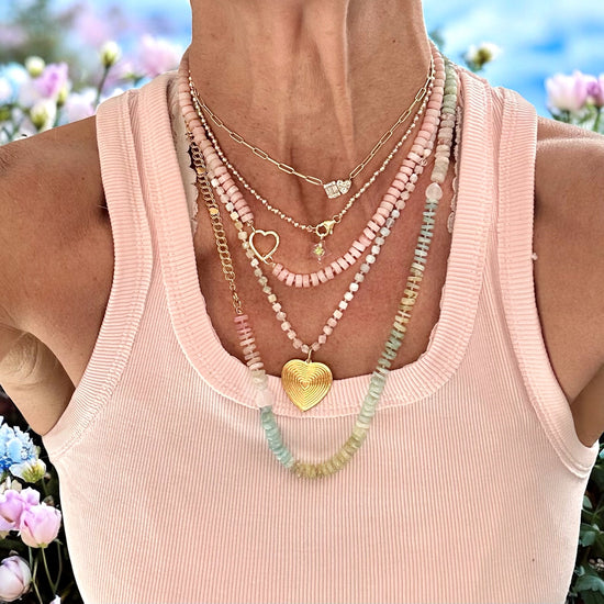 Pink Opal Heishi Gemstone Necklace