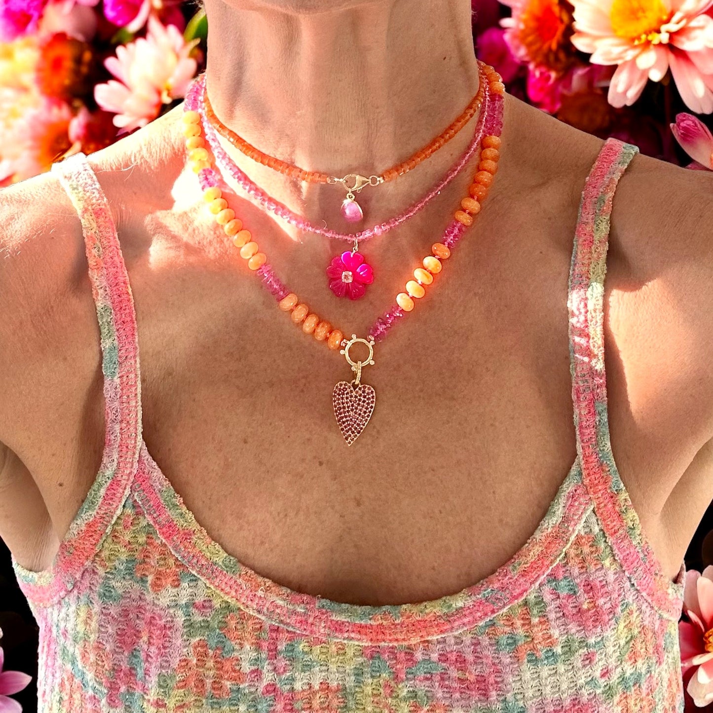 Orange Pink Topaz Gemstone Necklace