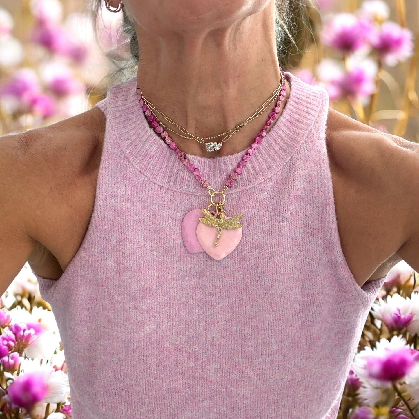 Dark Pink Enamel Heart Pendant