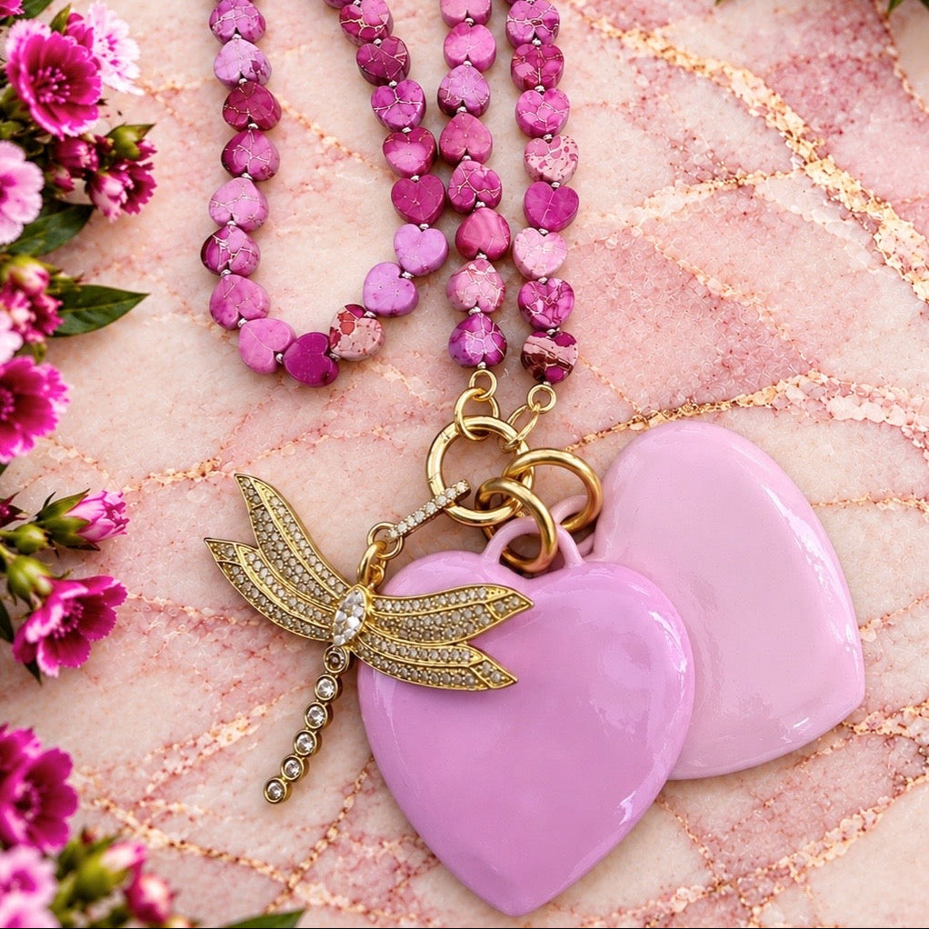 Dark Pink Enamel Heart Pendant