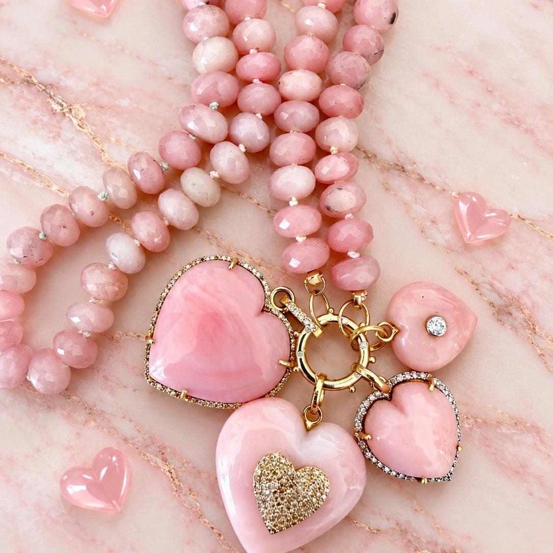 14k Pink Opal Diamond Heart Pendant