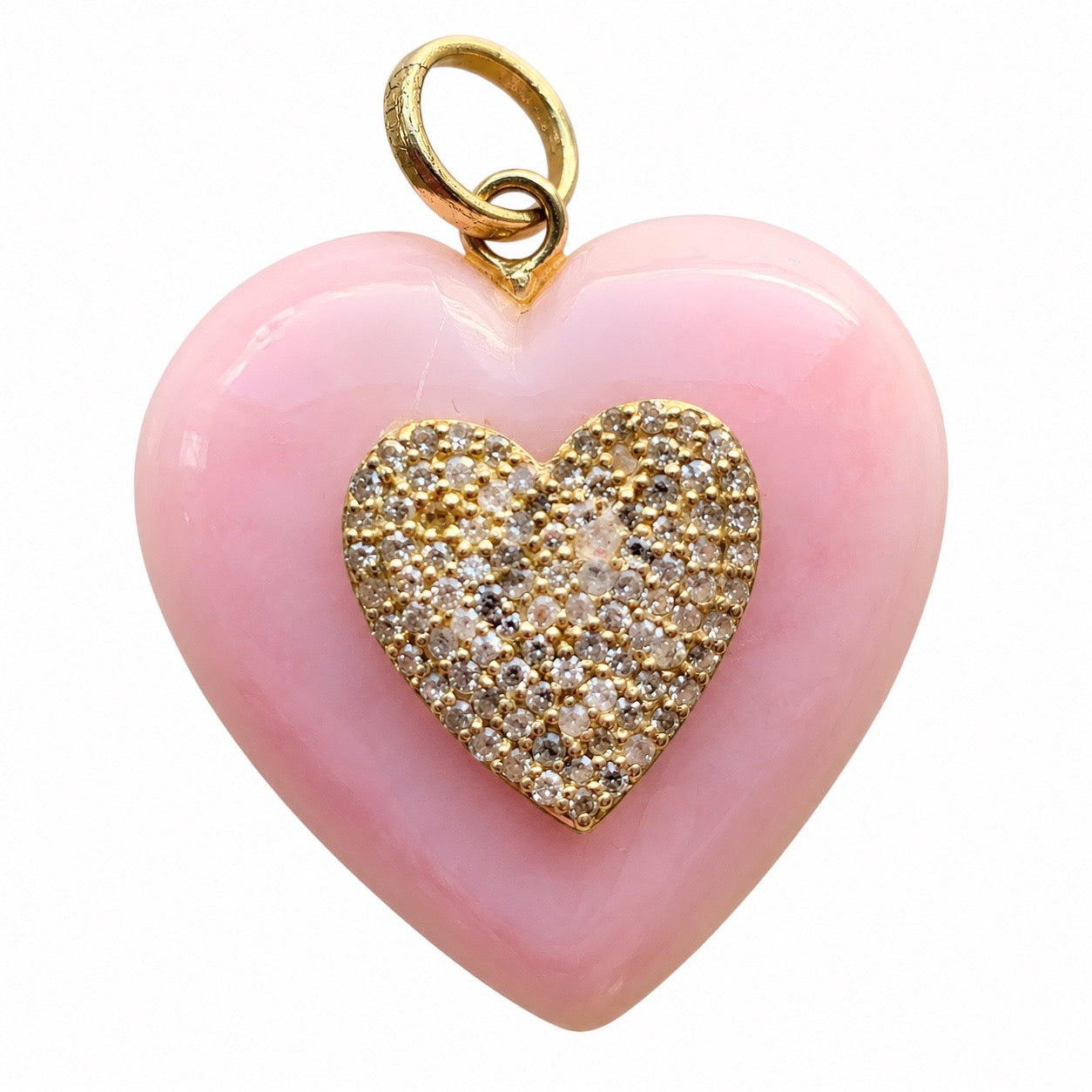 Pink Opal Diamond Heart Pendant