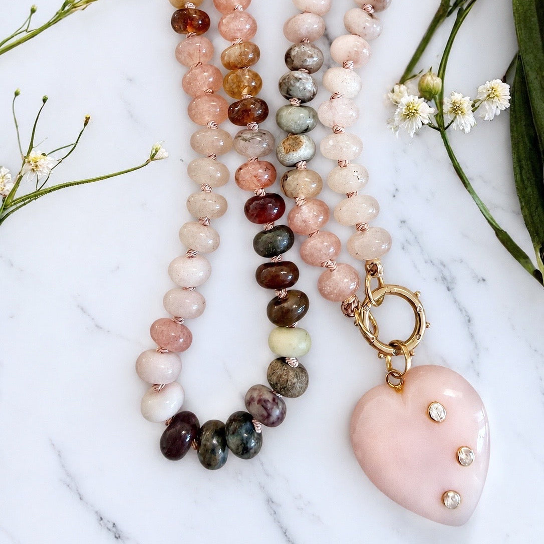 Pink Opal Diamond Heart Pendant