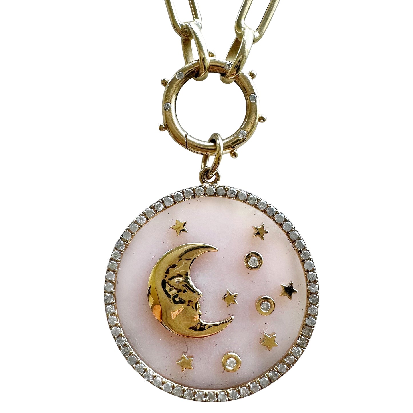 Pink Opal Moon and Star Charm