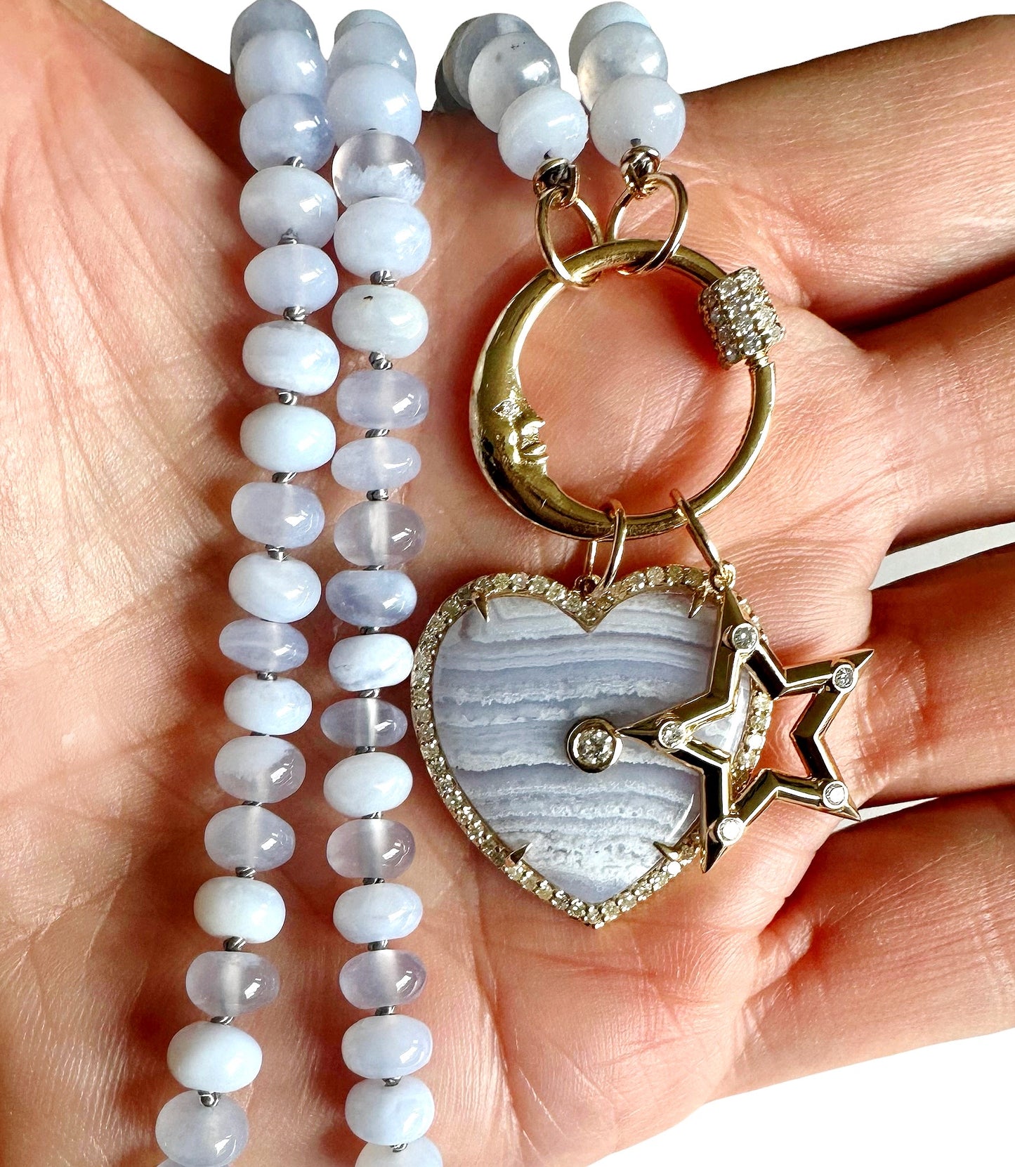 Blue Lace Agate Heart Charm