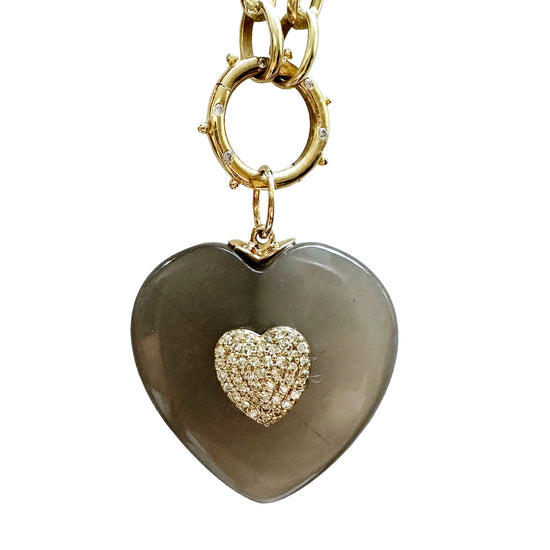 Grey Moonstone Diamond Heart Charm
