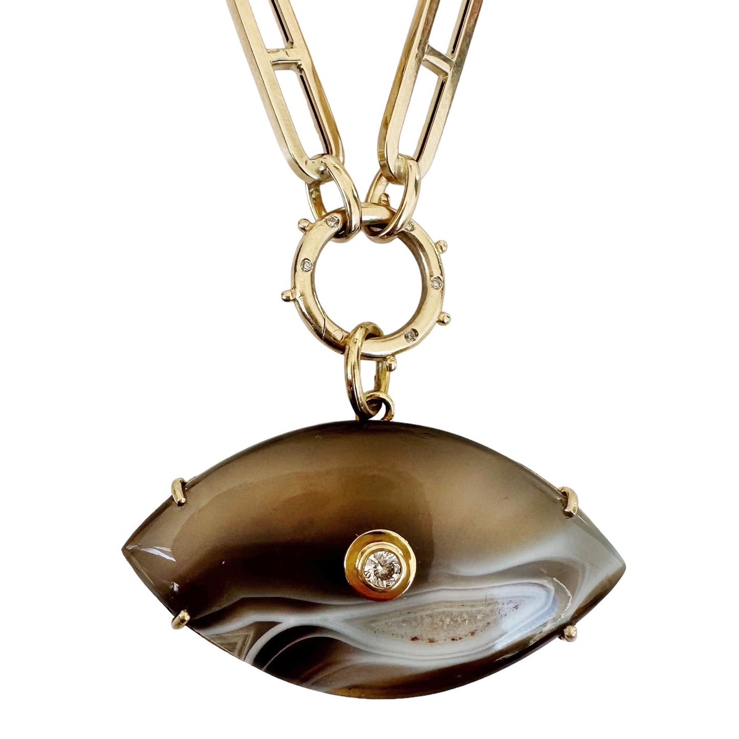 Load image into Gallery viewer, Botswana Agate Evil Eye Charm
