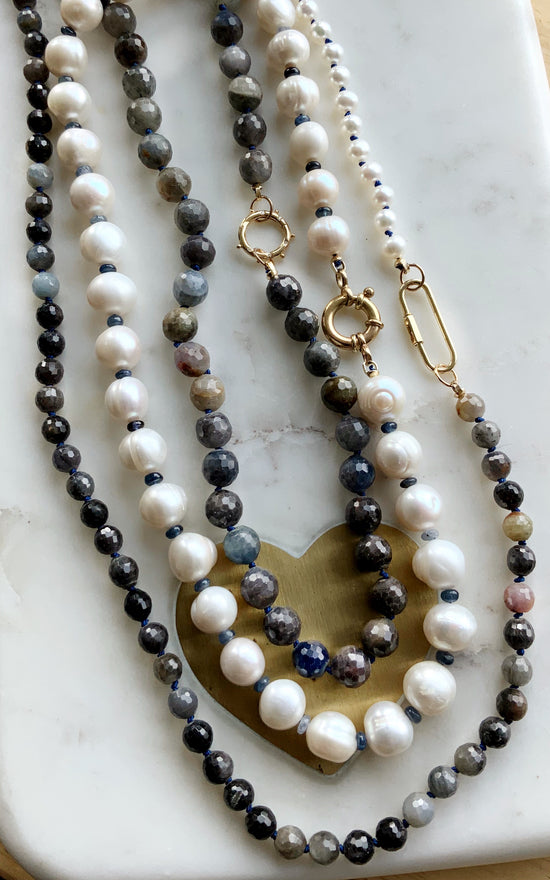 Pearl and Sapphire Gemstone Necklace