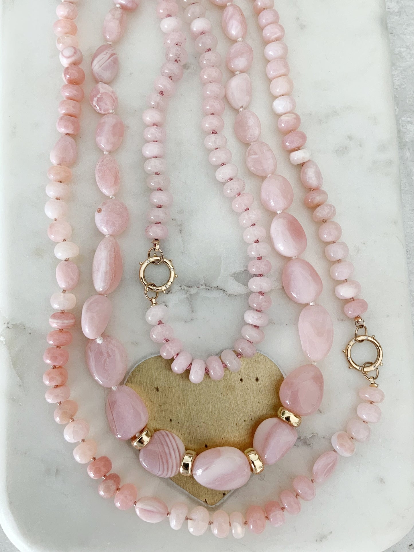 Pink Opal Chalcedony Gemstone Necklace