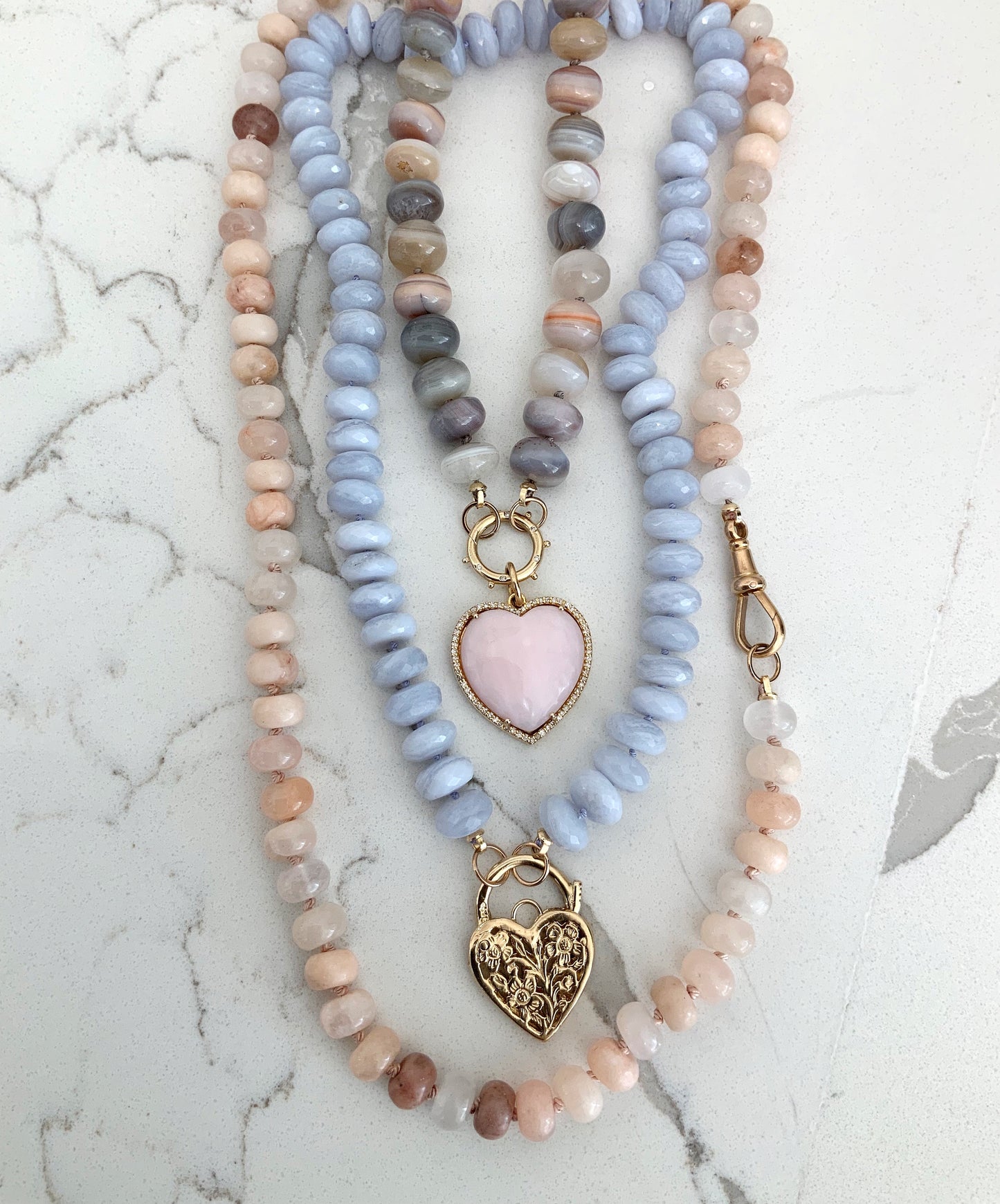 Pink Opal Heart Charm