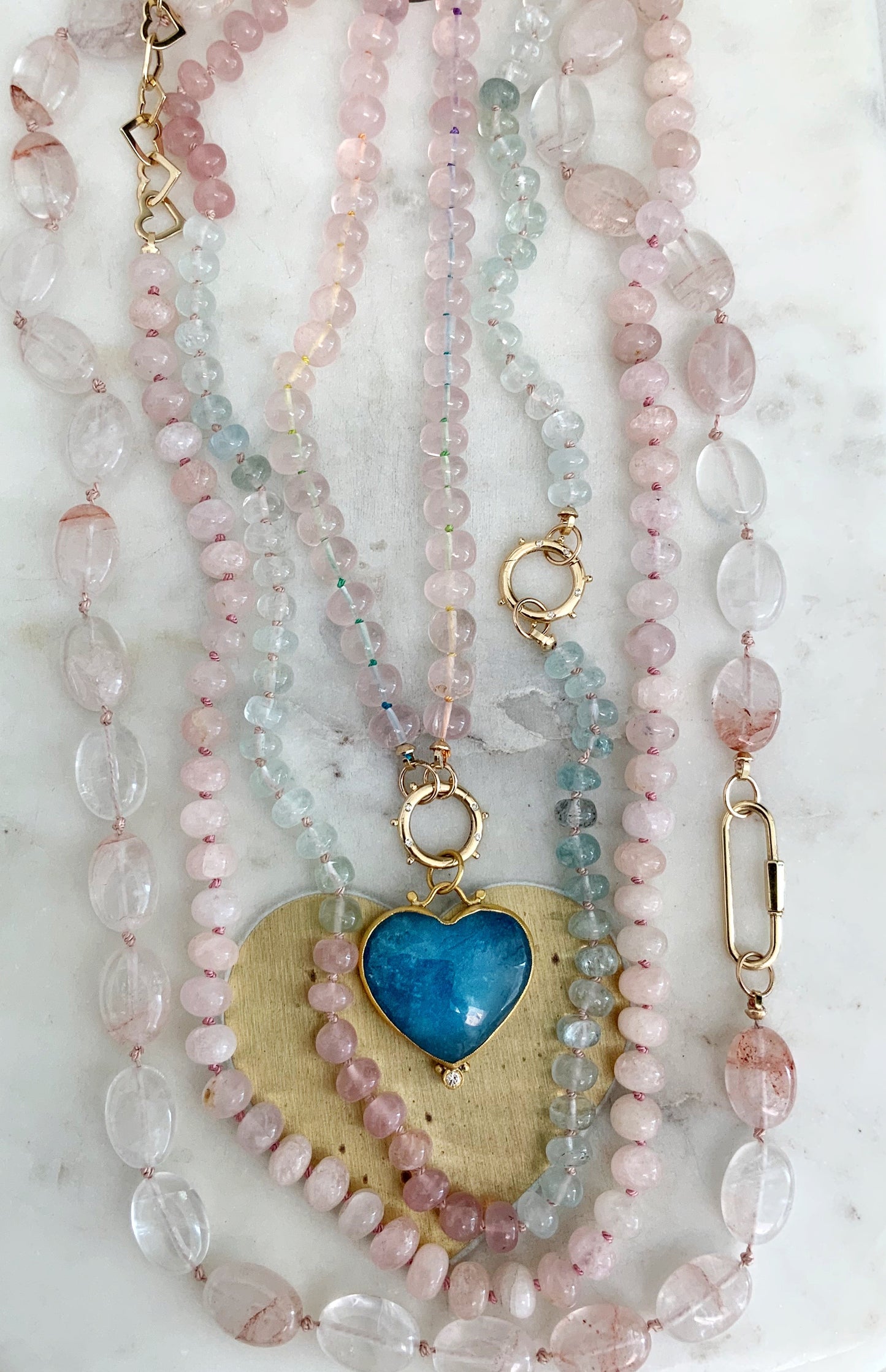 Aquamarine and Morganite Gemstone Necklace