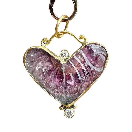 Tourmaline Carved Heart Charm