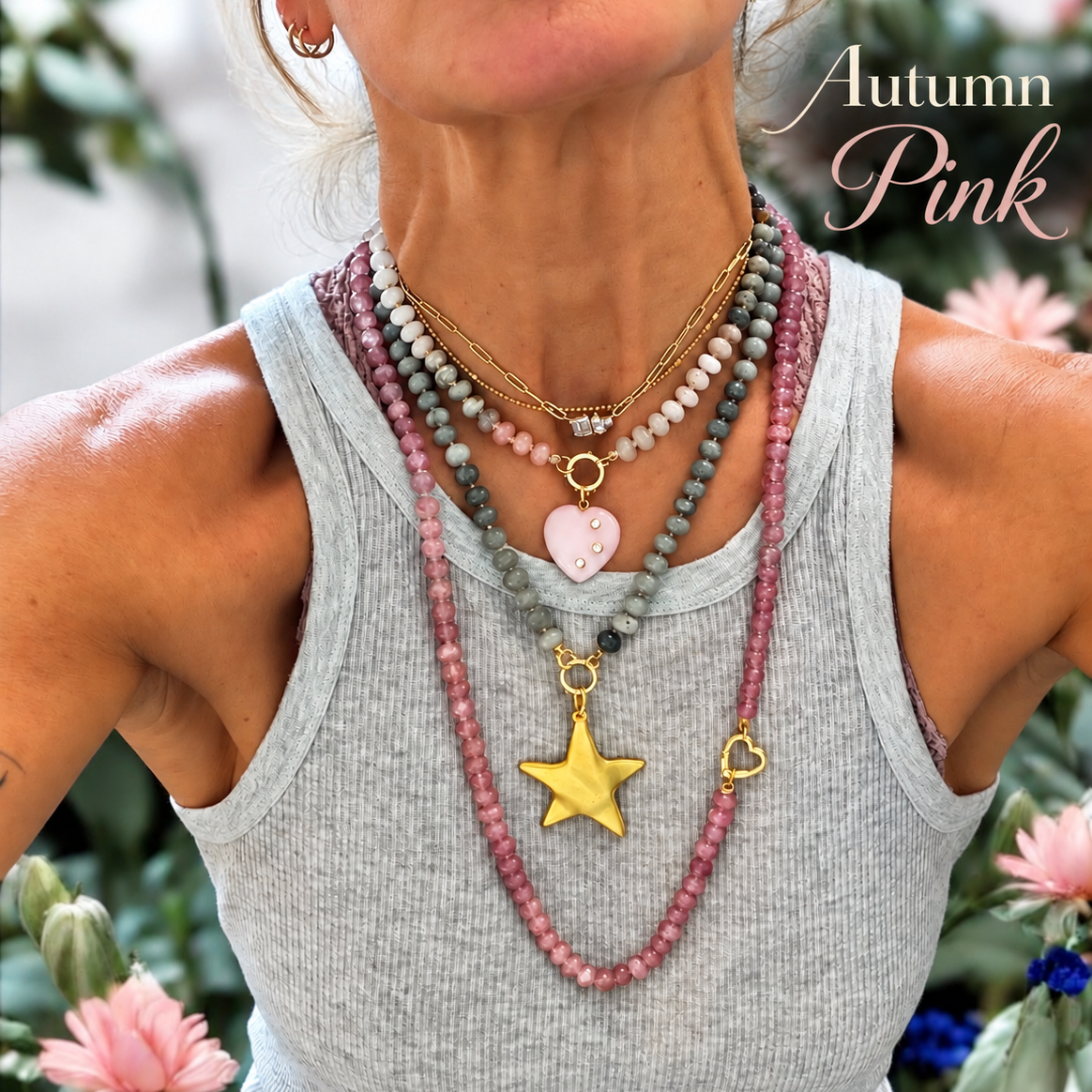 Autumn Pink Gemstone Necklace