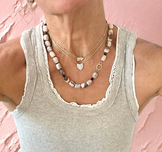 Pink Dendritic Opal Gemstone Necklace