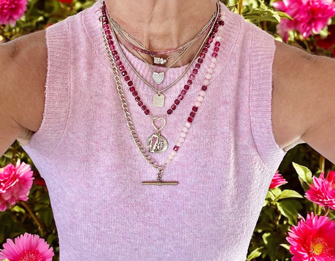 Morganite and Garnet Gemstone Necklace