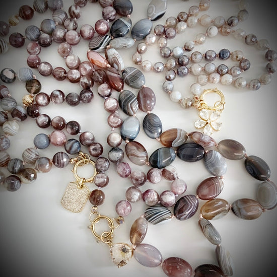 Botswana Agate Oval Gemstone Necklace