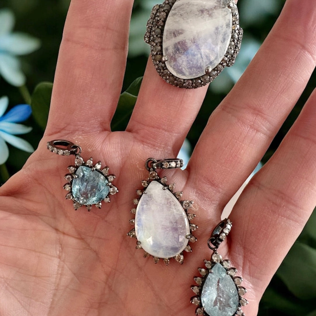 Rainbow Moonstone Drop Charm