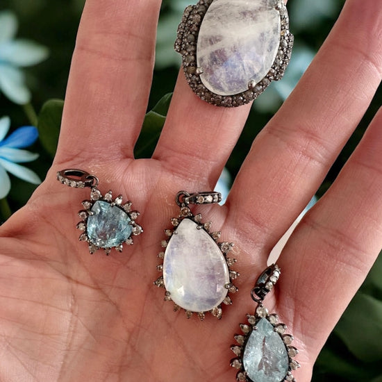 Rainbow Moonstone Drop Charm
