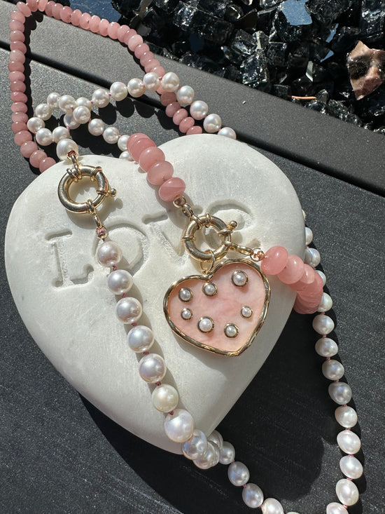 Pink Opal and  Pearl Charm