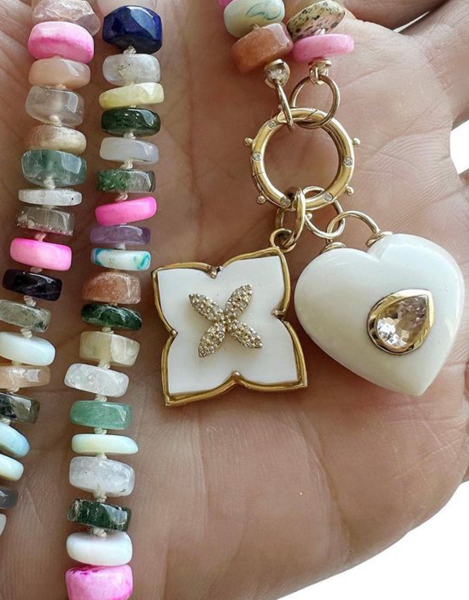 White Agate Heart Charm