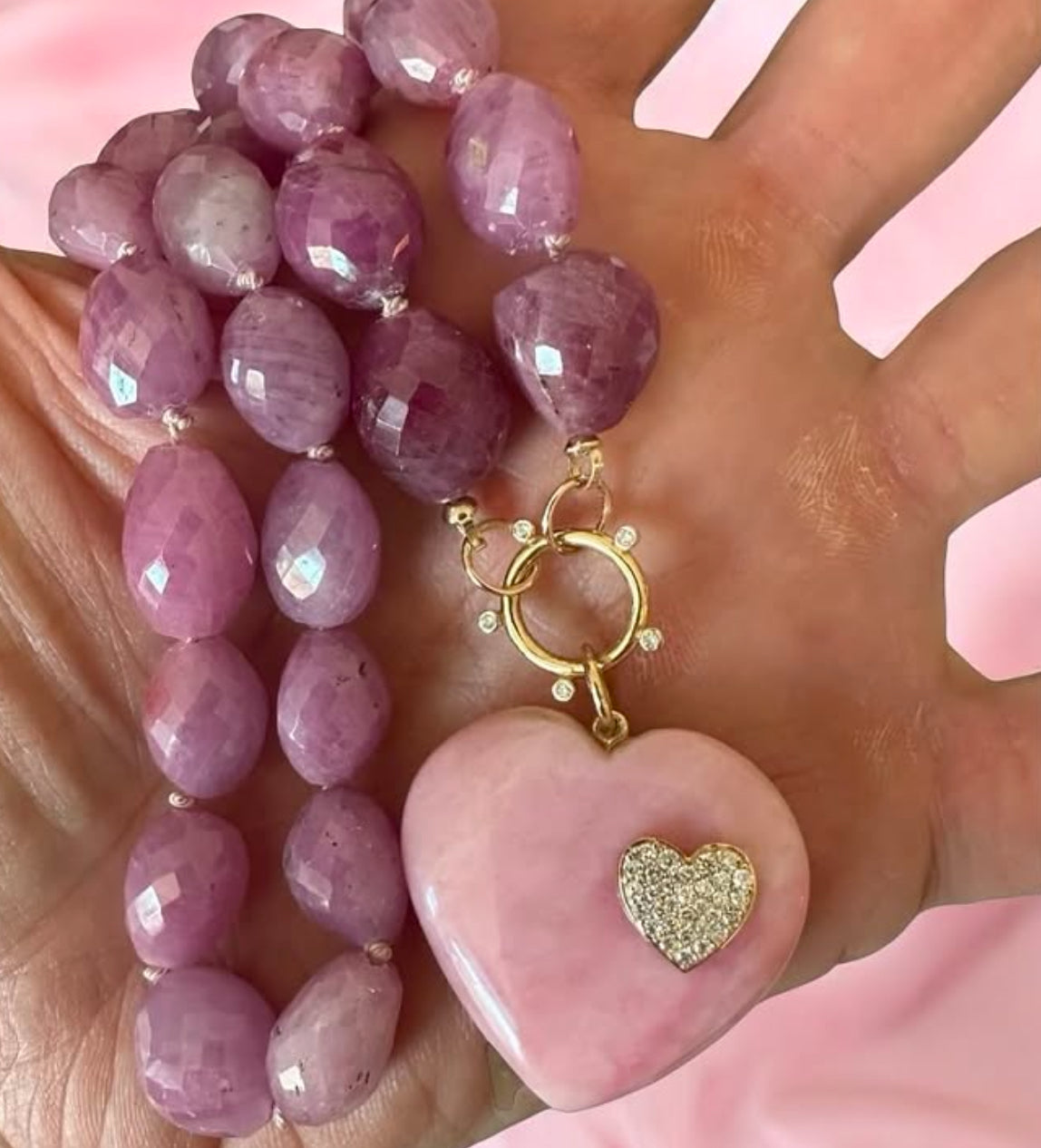 Pink Opal Heart Charm