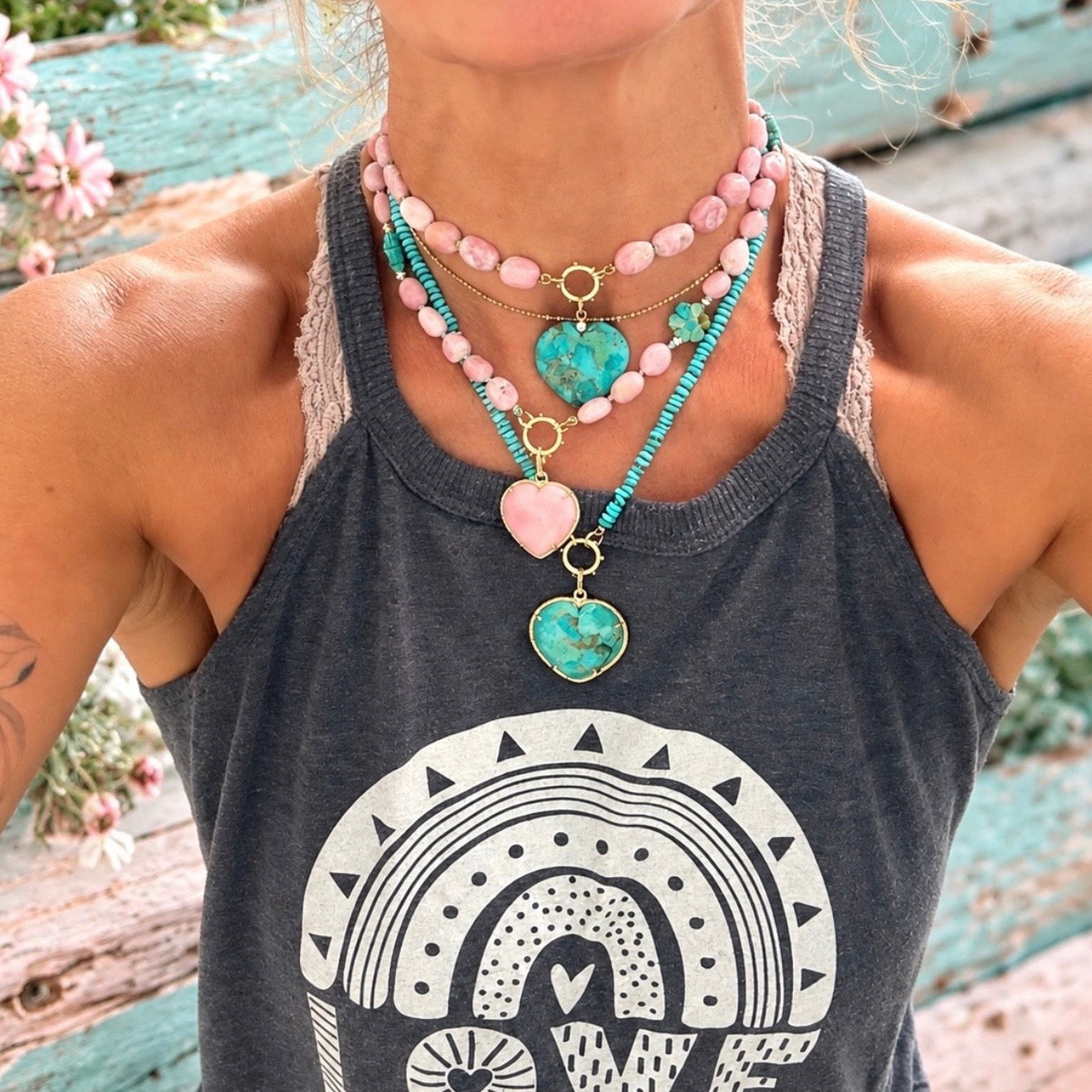 Pink Opal Heart Charm