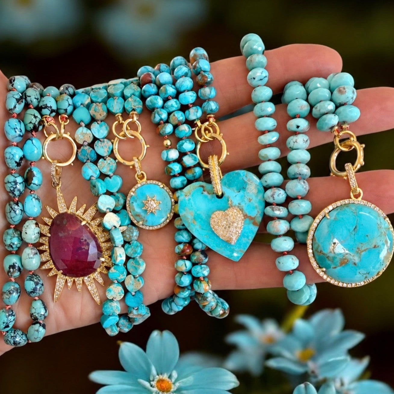 Turquoise & Diamond Heart Pendant