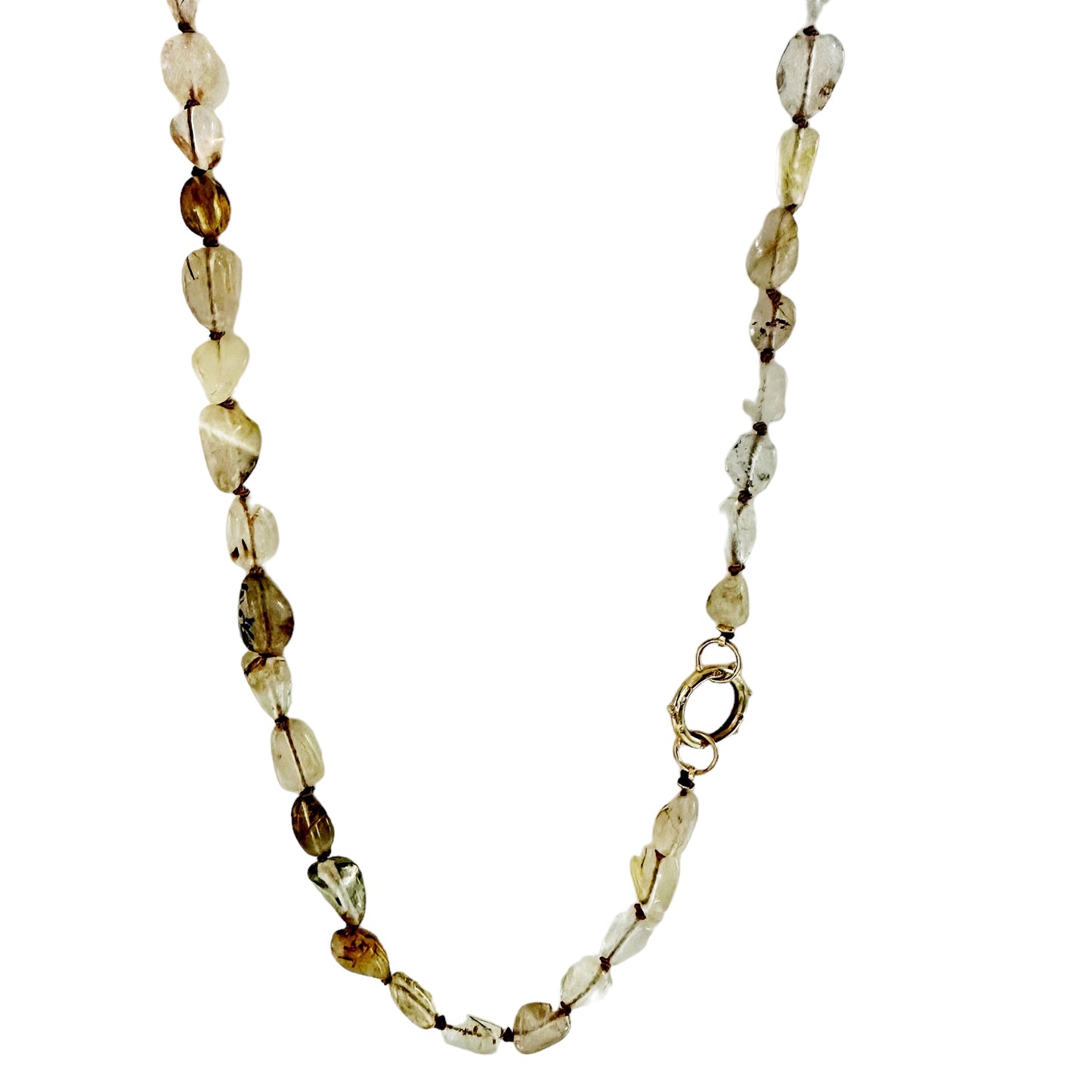 Golden Rutilated Quartz Nugget Gemstone Necklace