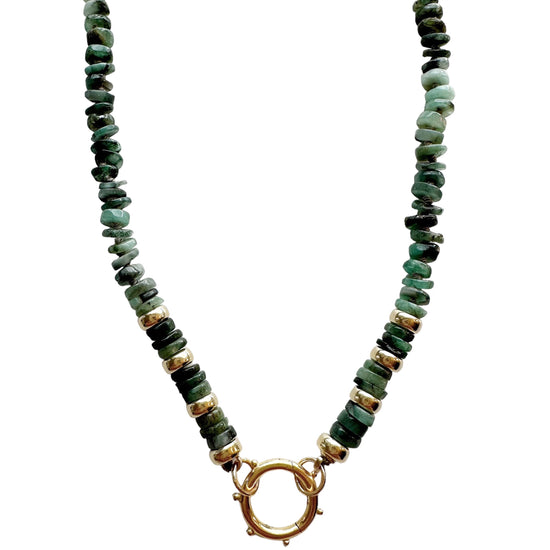 Load image into Gallery viewer, Emerald Heishi Gemstone Necklace
