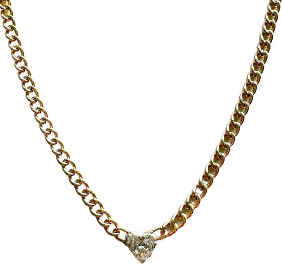 Diamond Heart Curb Chain Necklace