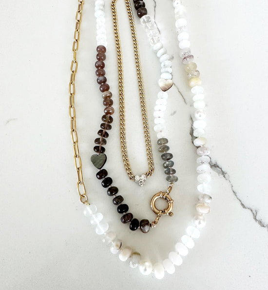 Load image into Gallery viewer, Multi Brown Gemstone Heart Necklace
